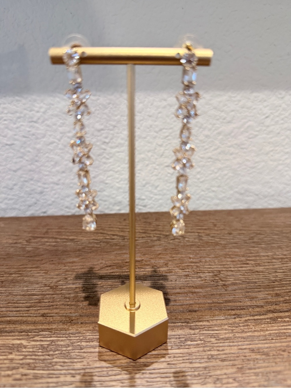 Clear Crystal Floral Drop Earrings - Gold-Tone